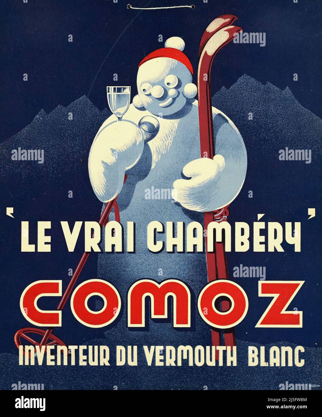 Affiche publicitaire vintage - Comoz - le Vrai Chambéry - affiche publicitaire pour la marque de vermouth. 1930s Banque D'Images