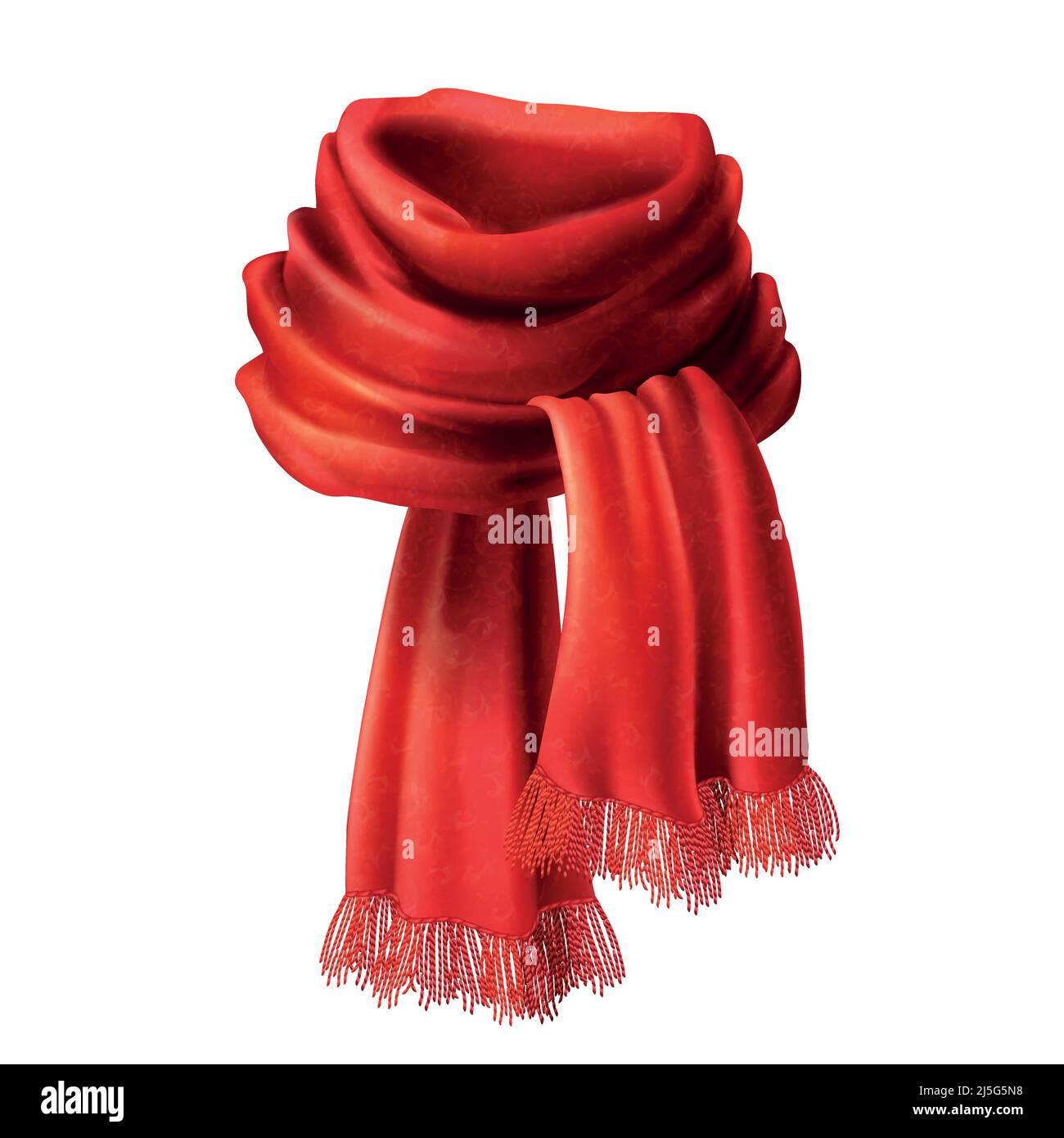 Foulard rouge en soie réaliste Vector 3D. Tissu tricoté, laine d'alpaga pour l'hiver. Tissu en velours de scarlet, tricot unisexe cachemire isolé sur blanc b. Illustration de Vecteur