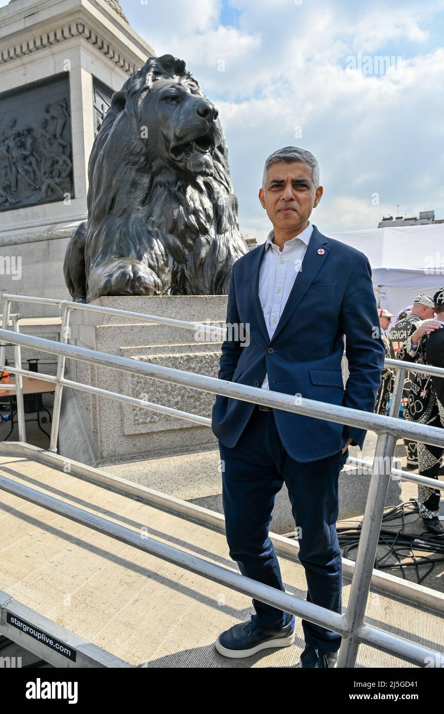 Sadiq Khan, maire de Londres, assiste aux célébrations de la St George à Trafalgar Square, Londres, Royaume-Uni. - 23 avril 2022. Banque D'Images