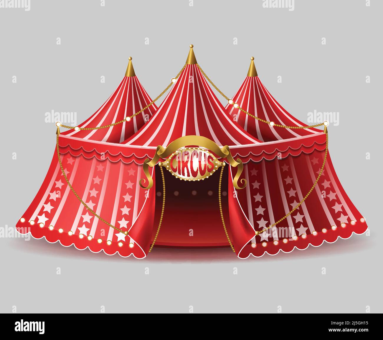 Tente de cirque réaliste Vector 3D avec panneau lumineux pour le divertissement, spectacle d'amusement. Red cirque, arène avec ampoules, éclairage. Marquise avec STA Illustration de Vecteur