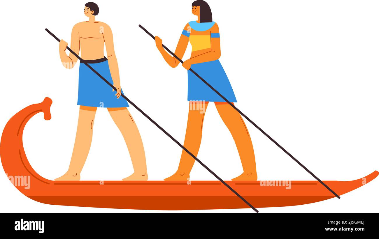 Les anciens égyptiens flottent sur un bateau en bois Illustration de Vecteur