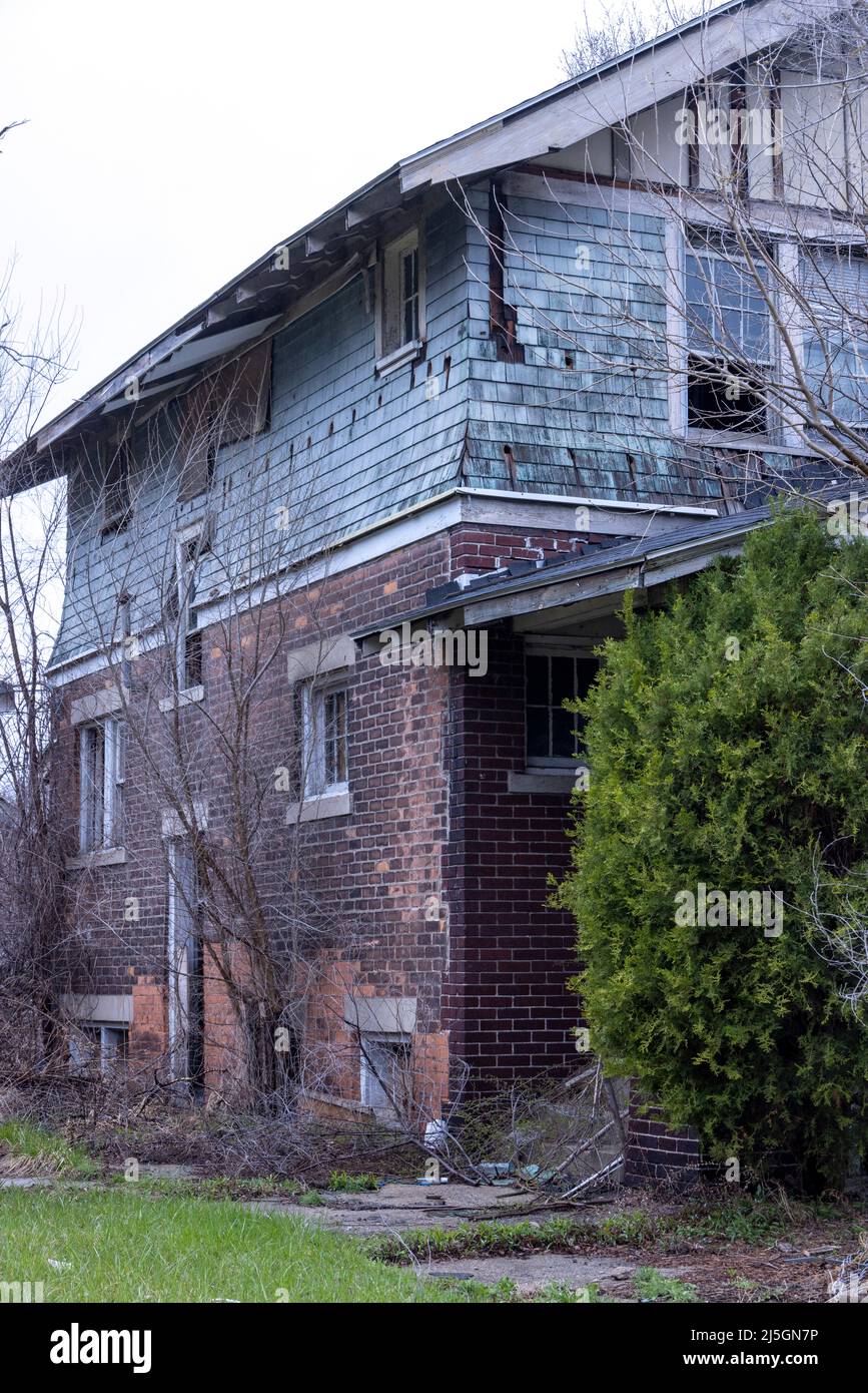 Maison abandonnée à Detroit, Michigan, États-Unis, symbolique de la dépression économique. Banque D'Images