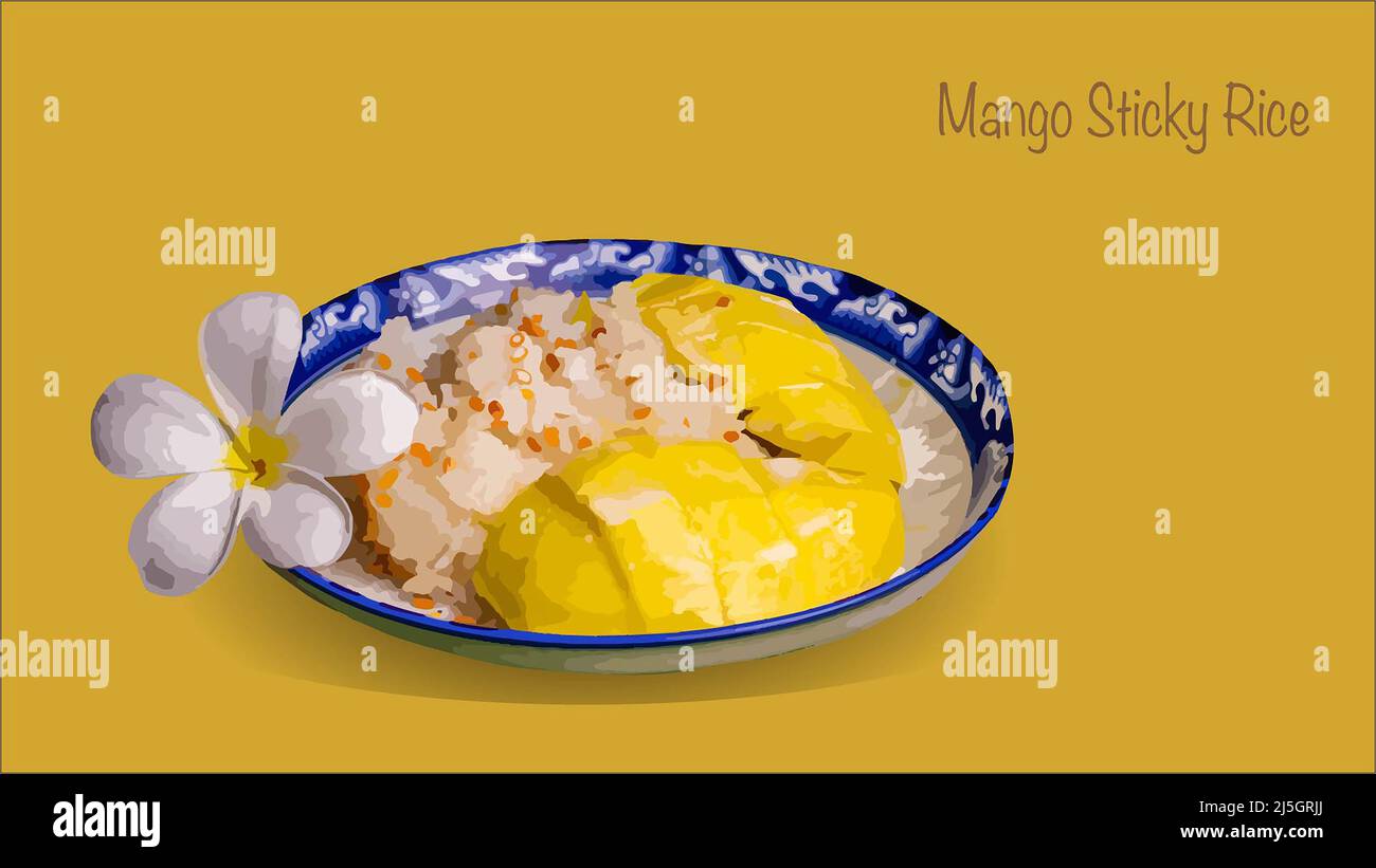 Riz collant Mango, dessert thaïlandais, sucreries locales de Thaïlande. Saisonnier Banque D'Images