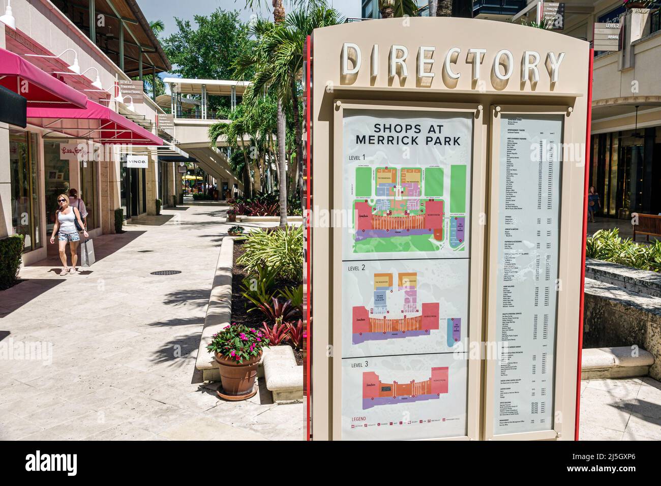 Miami Florida Coral Gables Shops at Merrick Park carte de l'annuaire du centre commercial extérieur haut de gamme Banque D'Images