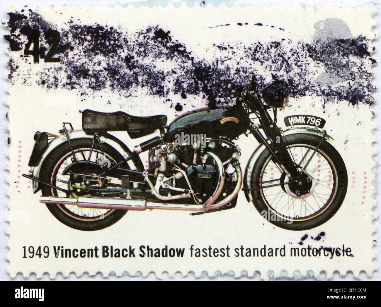 Photo d'un timbre-poste britannique de la série British Motorcycles avec une illustration d'un 1949 Vincent Black Shadow 2005 Banque D'Images