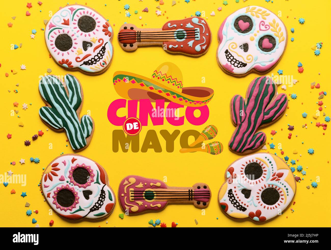 Carte de voeux pour Cinco de Mayo (5 mai) avec biscuits mexicains Banque D'Images