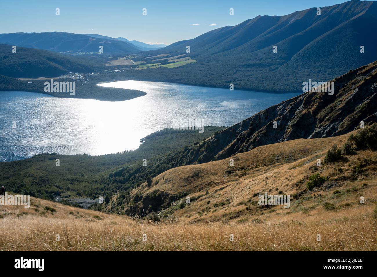 Lac Rotoiti, de Pinchgut Track, Mont Robert, Parc national de Nelson Lakes, Île du Sud, Nouvelle-Zélande Banque D'Images