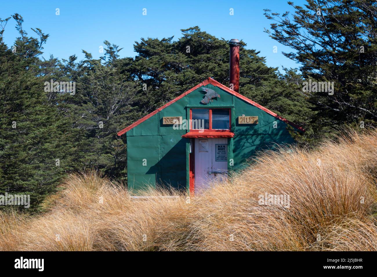 Kea Hut, propriété du Nelson ski Club, sur Paddys Track, Mont Robert, Parc national Nelson Lakes, South Island, Nouvelle-Zélande Banque D'Images