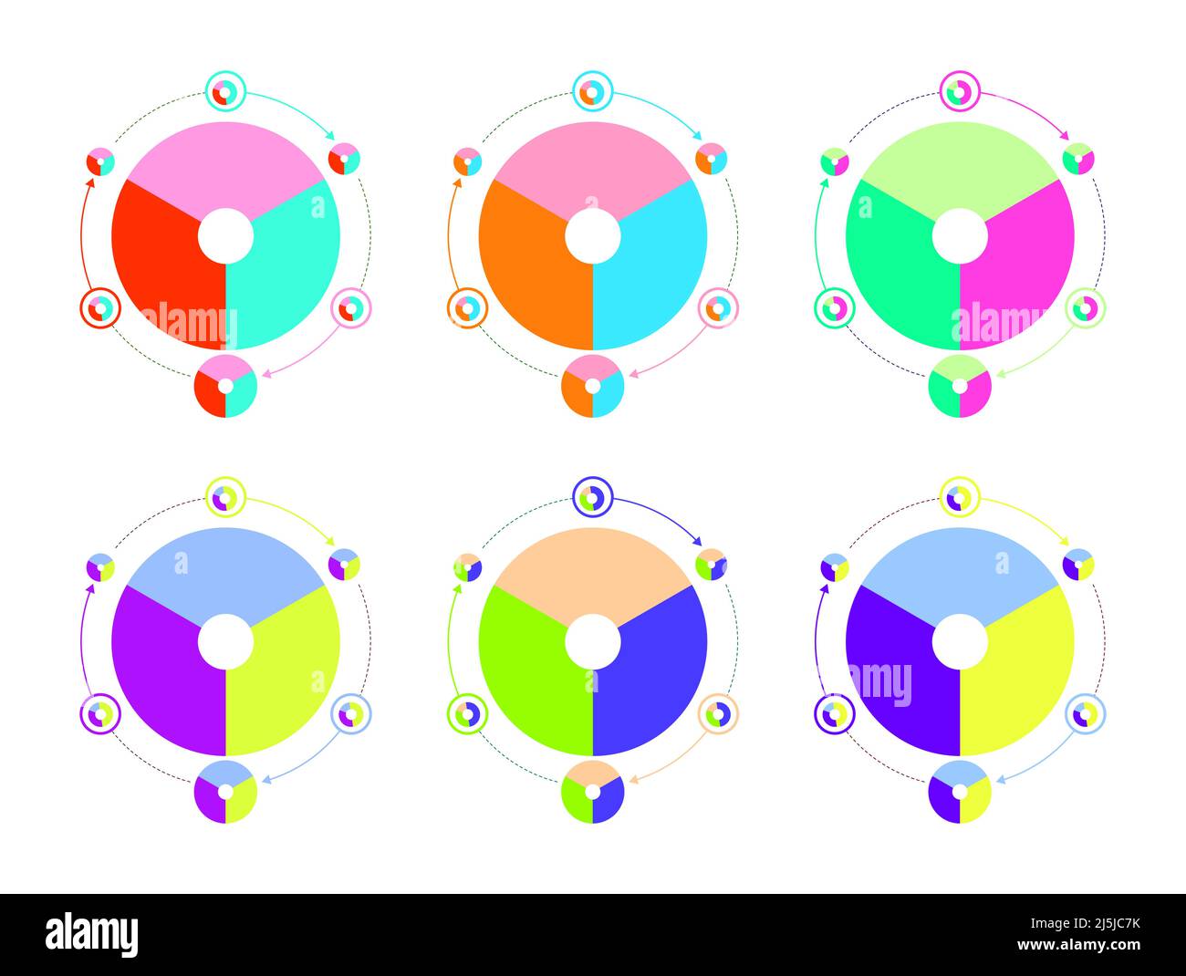 Graphique circulaire d'information avec flèches. Lot de 6. Illustration vectorielle Illustration de Vecteur