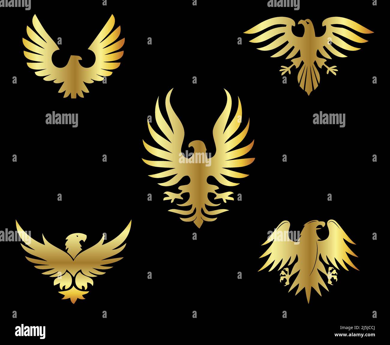 Ensemble de logotypes Golden Eagle vector Icon. Jeu de 5 icônes Illustration de Vecteur