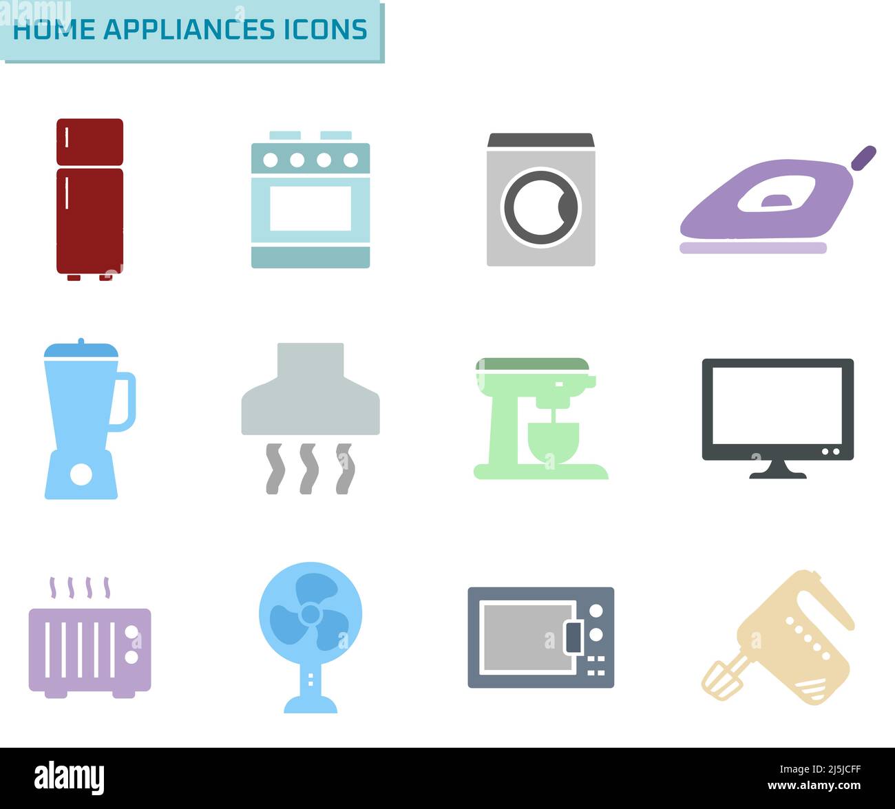 Appareils ménagers ensemble d'icônes vectorielles colorées Illustration de Vecteur