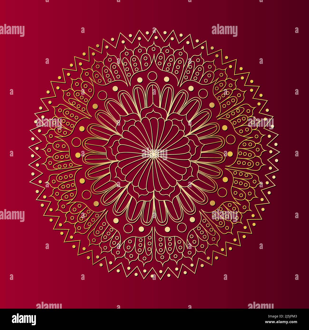 Motif mandala doré sur fond rouge. Illustration vectorielle Illustration de Vecteur