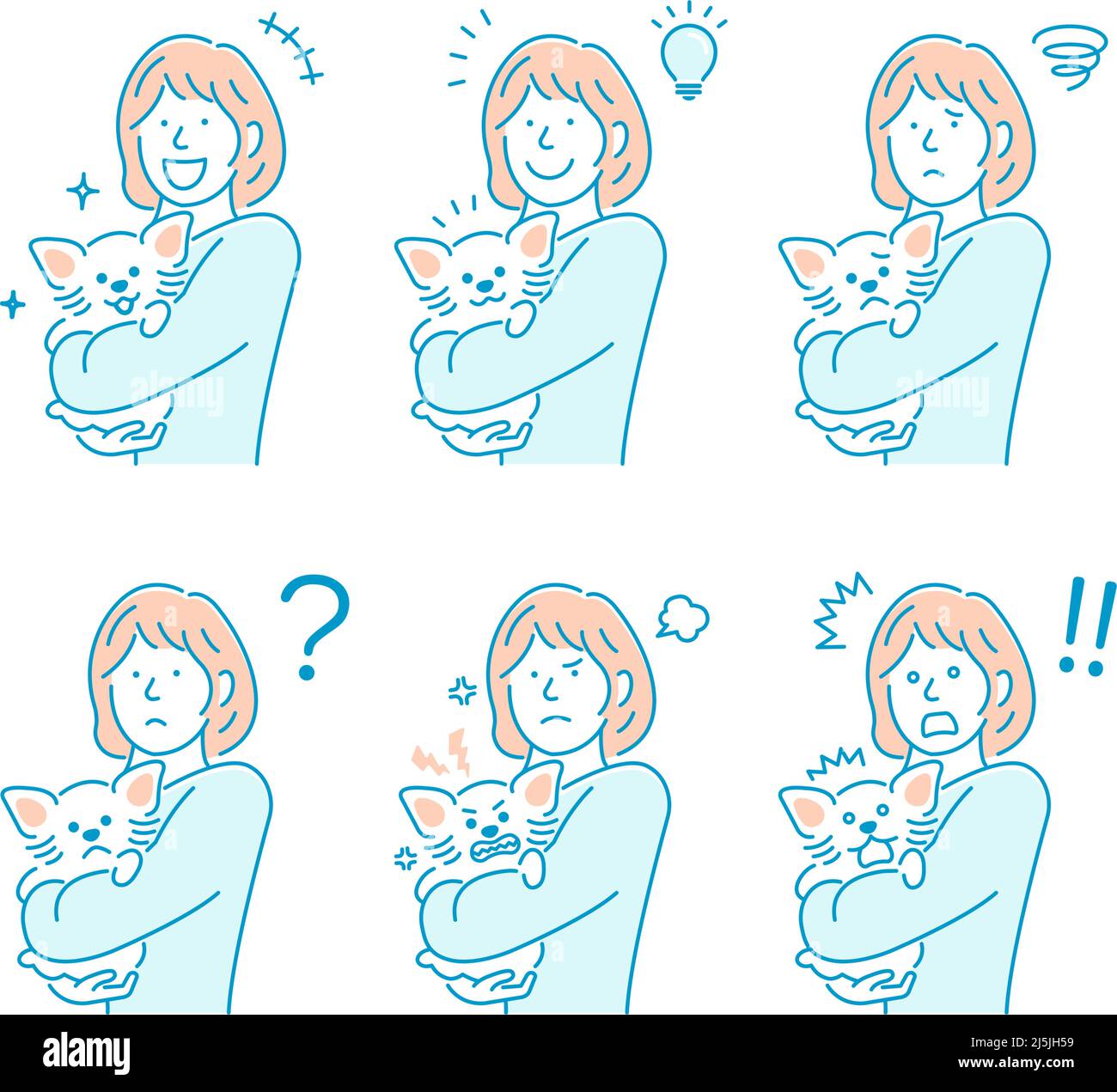 Illustration d'une femme tenant un chien | jeu de variations d'expression émotionnelle Illustration de Vecteur Illustration d'une femme tenant un chien | jeu de variations d'expression émotionnelle Illustration de Vecteur