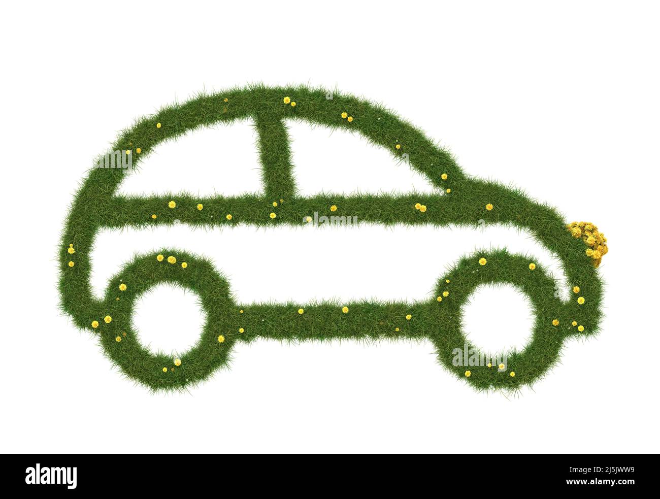 Icône de voiture en herbe réaliste. Concept de transport écologique. 3D illustration. Banque D'Images