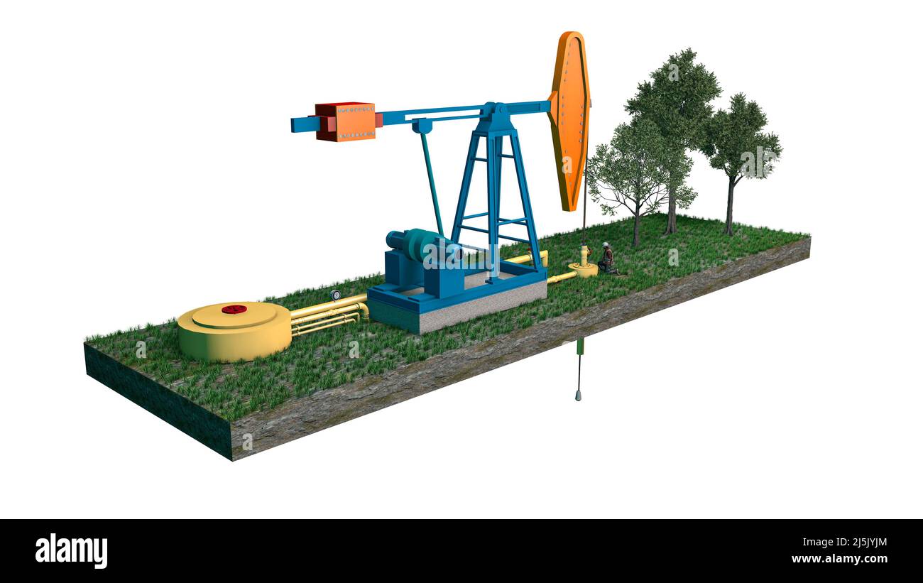 Extraction du pétrole du sol, machines nécessaires pour creuser et chercher de l'or noir. Section du sol et du champ de pétrole souterrain. Énergie Banque D'Images