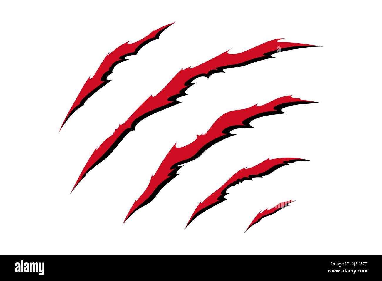 Griffes d'animaux sauvages. Marques rouges de rayures de chat isolées sur fond blanc. Illustration vectorielle monochrome Illustration de Vecteur