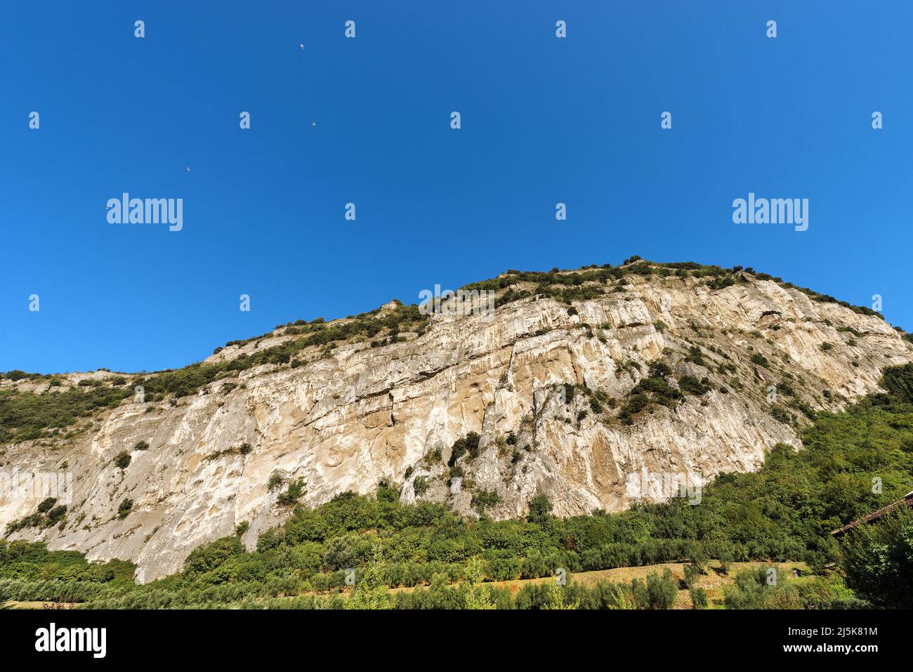 Rochers lissés par le glacier dans les temps très anciens, en montagne, Alpes italiennes, vallée de la Sarca, province de trente, Trentin-Haut-Adige, Italie. Banque D'Images