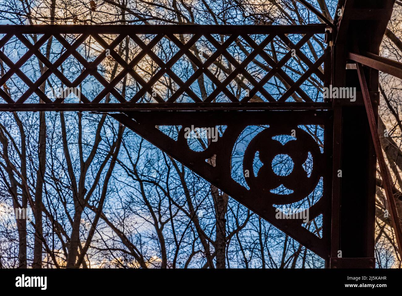 Plaque d'extrémité du pont de Bauer Road, qui autrefois couvrait la rivière Glass, aujourd'hui dans le parc de pont historique dans le comté de Calhoun, Michigan, États-Unis Banque D'Images