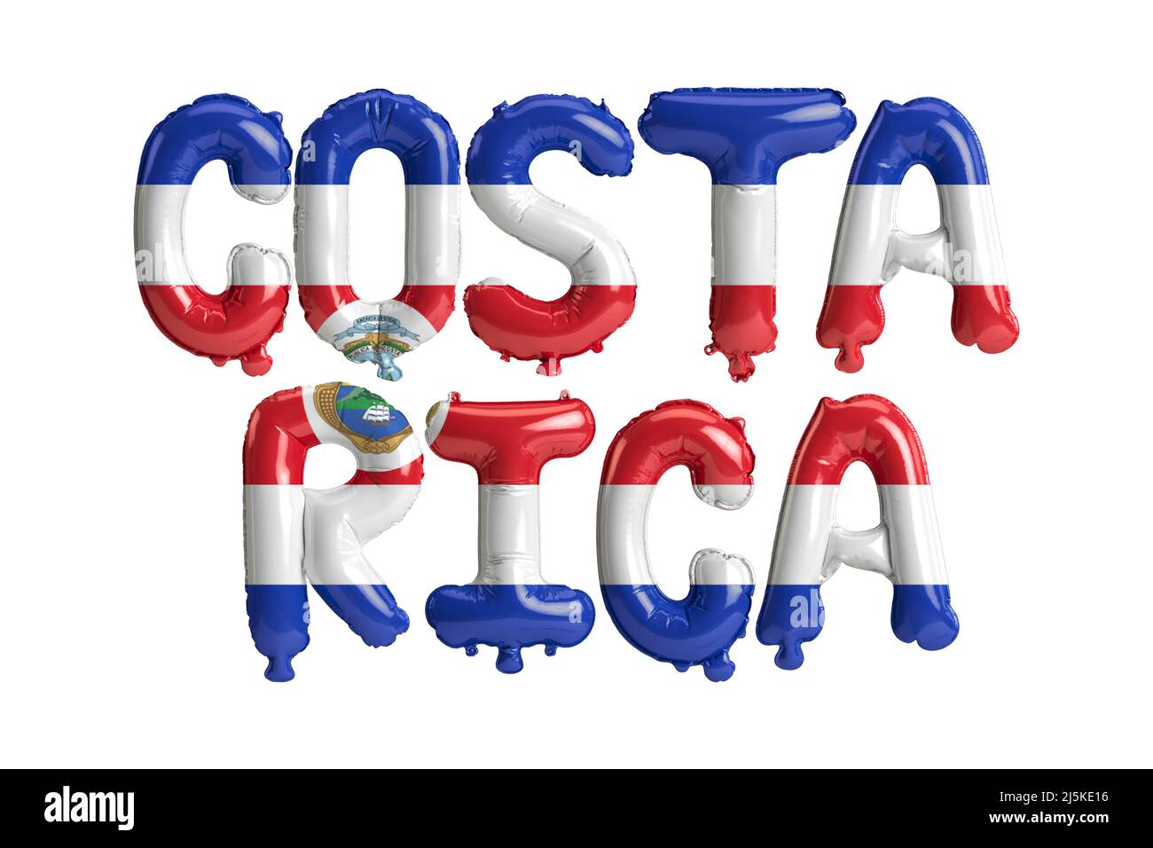 3D illustration des ballons de lettre du Costa Rica avec des drapeaux de couleur isolée sur blanc Banque D'Images