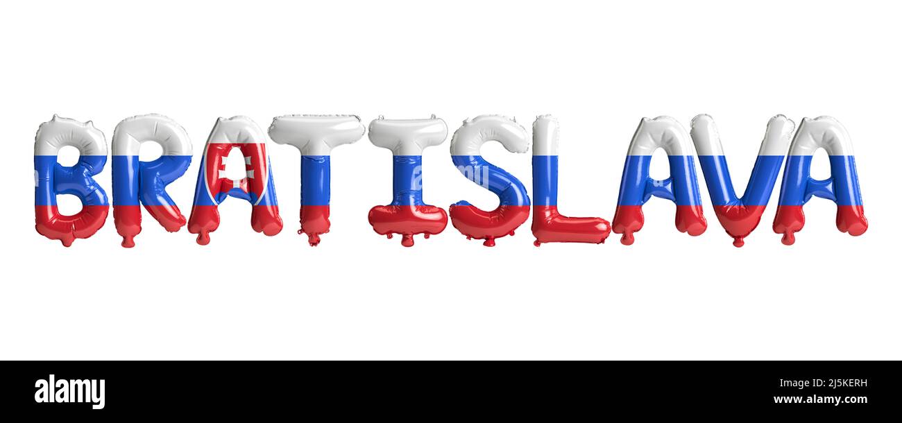 3D illustration des ballons de la capitale de Bratislava avec des drapeaux de Slovaquie de couleur isolée sur blanc Banque D'Images