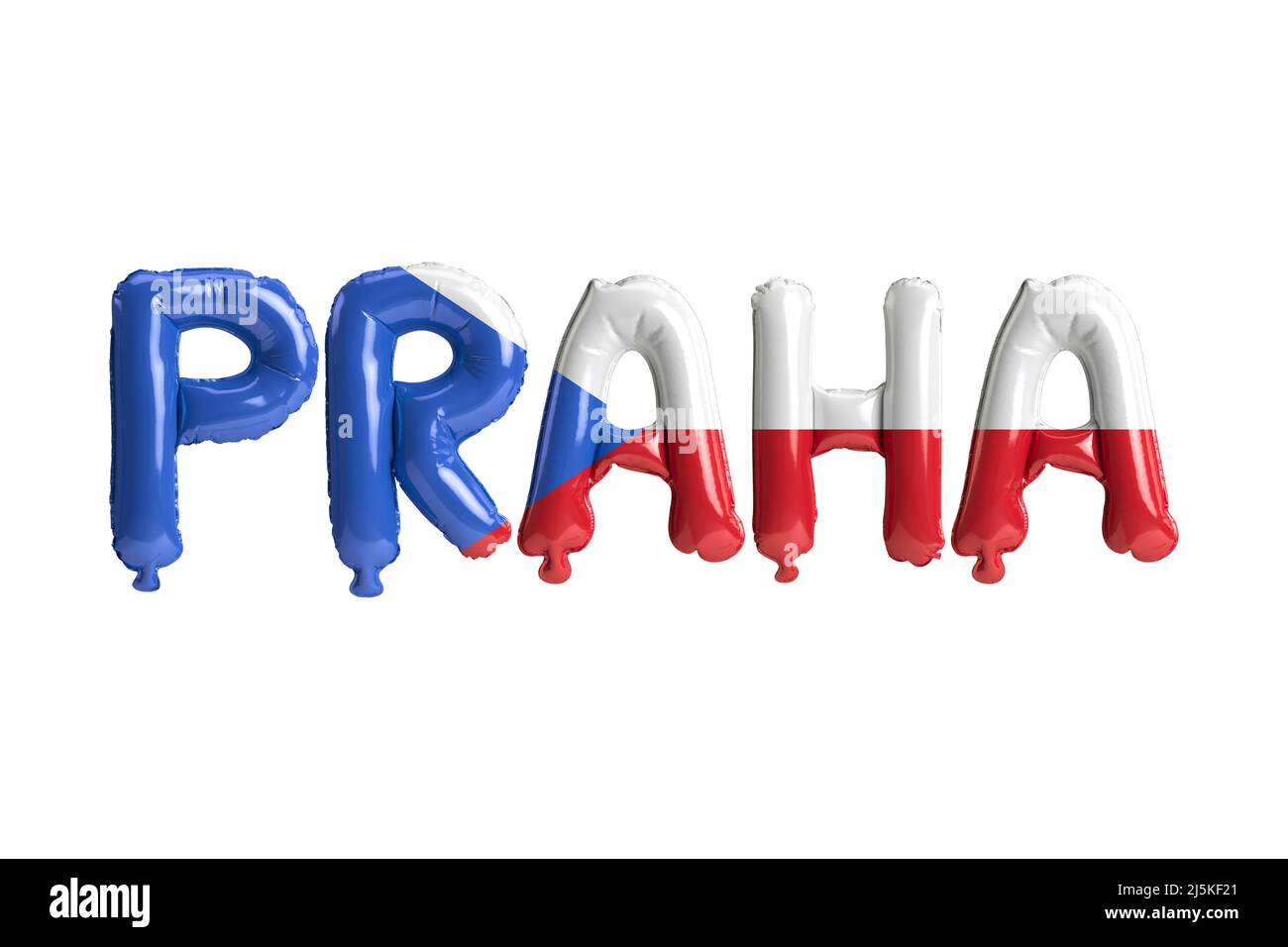 3D illustration des ballons de Praha capitale avec des drapeaux tchèques de couleur isolée sur blanc Banque D'Images