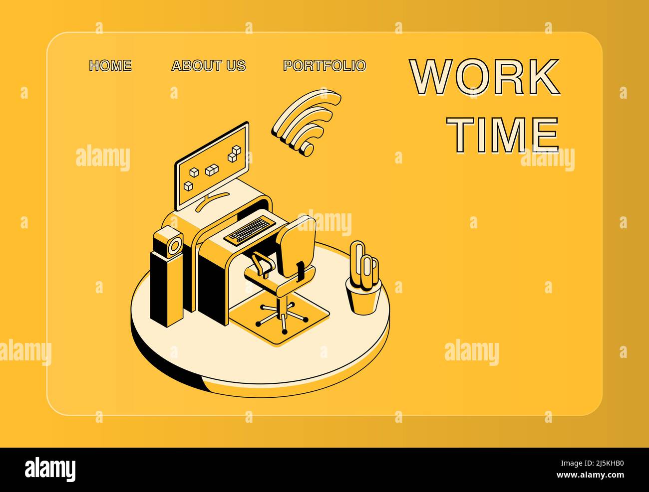 Illustration vectorielle Office Workplace d'une illustration isométrique noire à lignes fines sur fond jaune. Poste de travail du responsable avec ordinateur portable sur table et Illustration de Vecteur Illustration vectorielle Office Workplace d'une illustration isométrique noire à lignes fines sur fond jaune. Poste de travail du responsable avec ordinateur portable sur table et Illustration de Vecteur