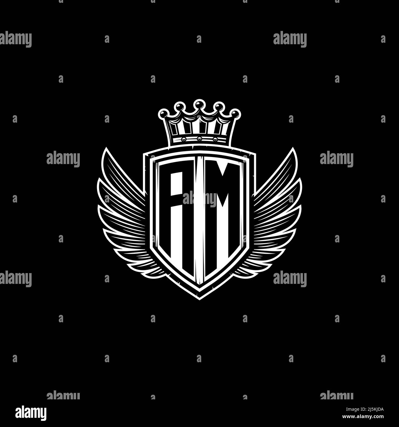 LETTRE du logo DU MONOGRAMME AM avec motif de couronne de bouclier ...