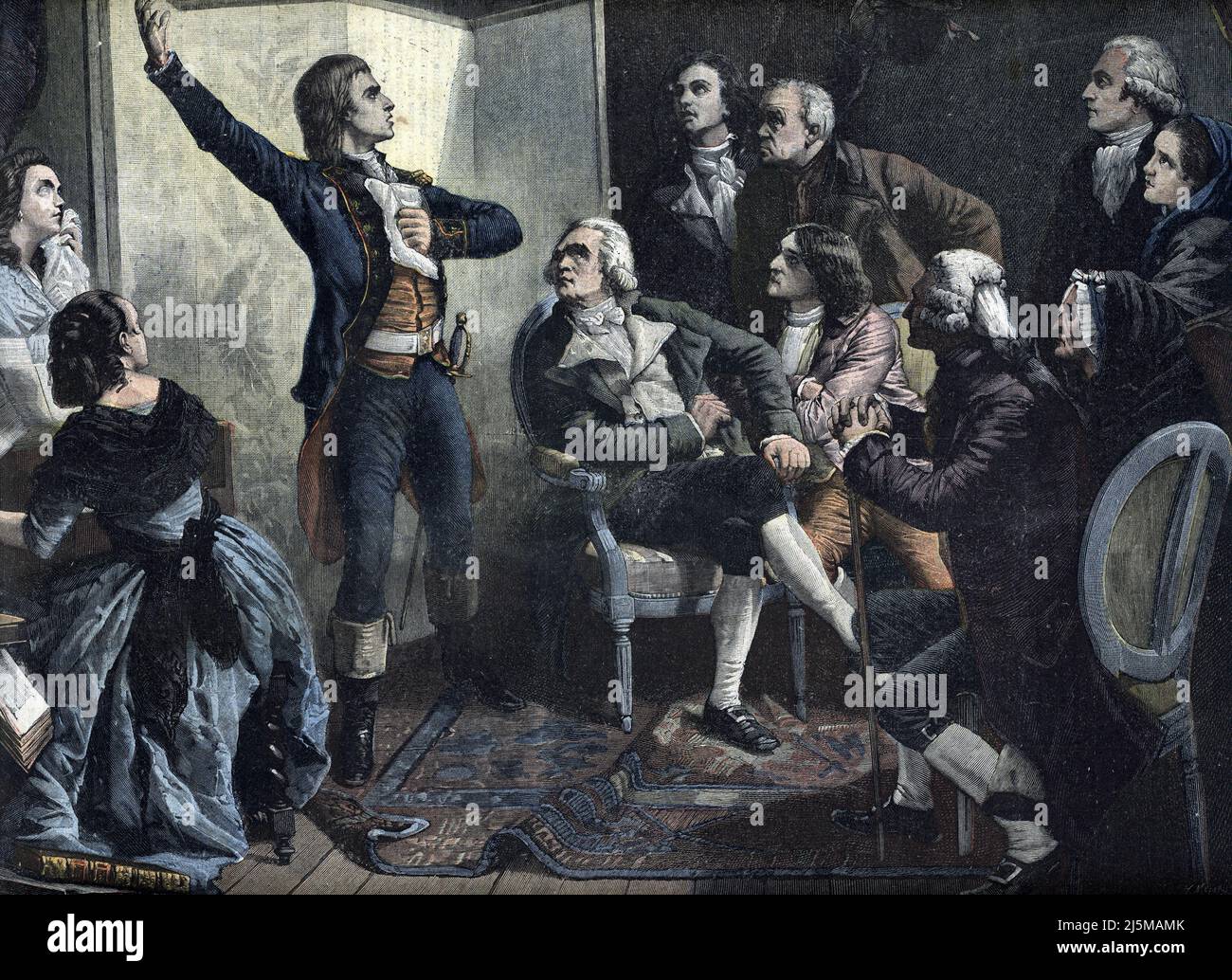 'Claude Joseph Rouget de Lisle (1760-1836) chantant la Marseillaise pour la première enfant à l'hôtel de ville de Strasbourg ou chez Dietrich en 1792 d'apres la peinture d'Isidore Pils, 1849' (Rouget de Lisle, compositeur de la Marseillaise, chante la chanson pour la première fois chez Dietrich, Maire de Strasbourg) Illustration tiree de 'le petit journal' 23 avril 1892 Collection privee Banque D'Images