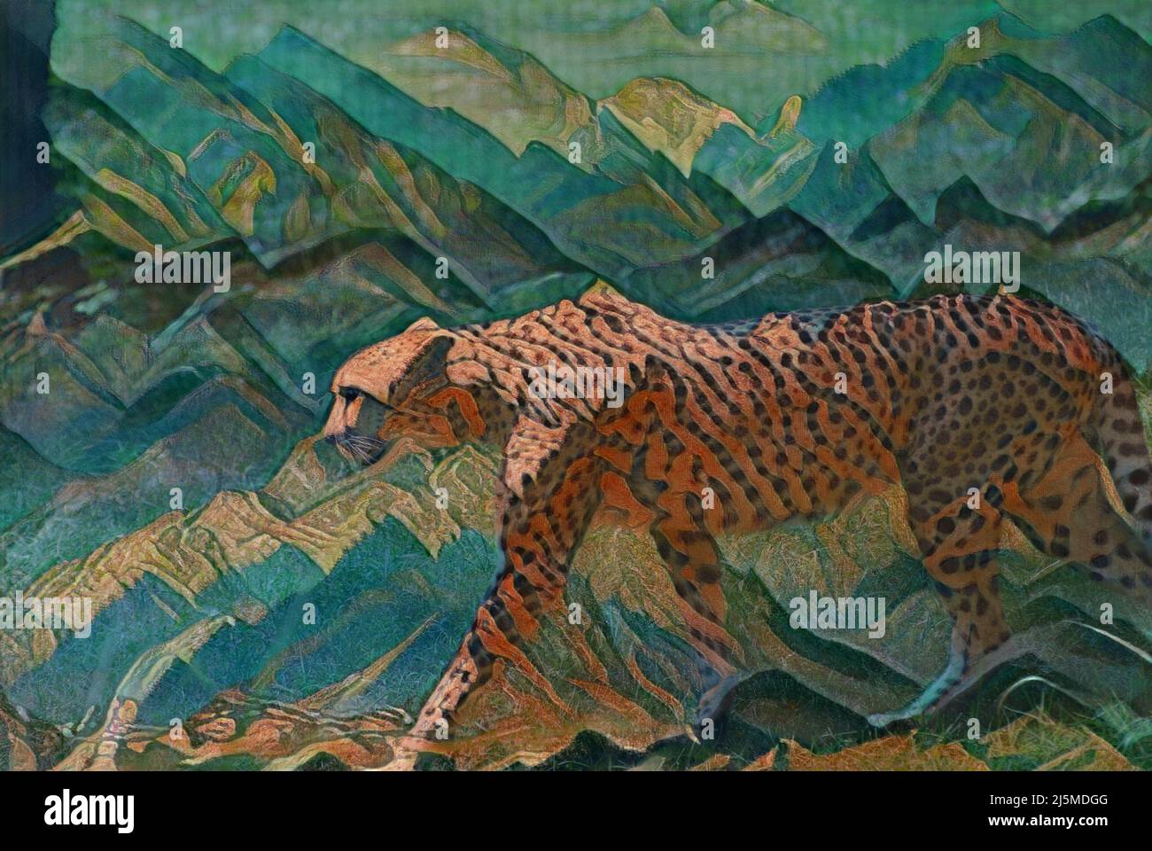 Photo éditée pour ressembler à un tableau abstrait d'un Cheetah. Banque D'Images