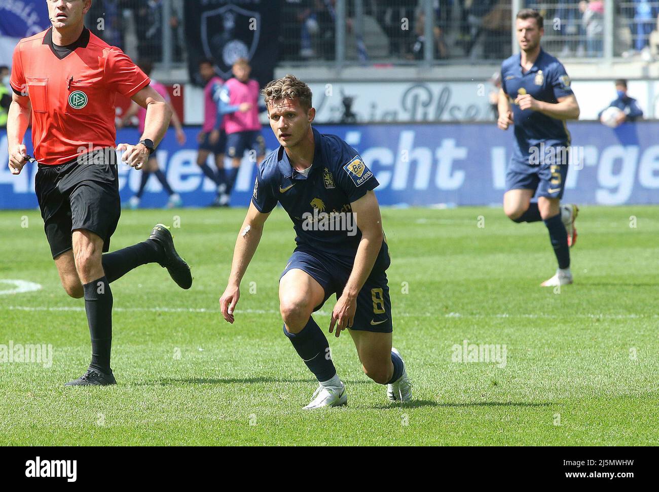 Ville de Duisburg, Allemagne. 24th avril 2022. Firo: 24th avril 2022, Fuvuball, 3rd Bundesliga, saison 2021/2022, MSV Duisburg - TSV Mvºnchen 1860 0: 6 Erik Tallag, chiffre entier crédit: dpa/Alay Live News Banque D'Images