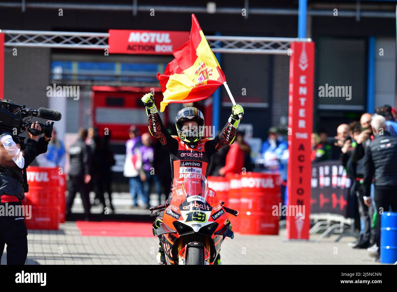 N°19 Alvaro Bautista ESP Ducati Panigale V4R ARUBA.IT Racing - Ducati pendant le Motul Dutch Round - FIM Superbike World Championship 2022 - Race 2, World Superbike - SBK à Assen (pays-Bas), pays-Bas, avril 24 2022 Banque D'Images