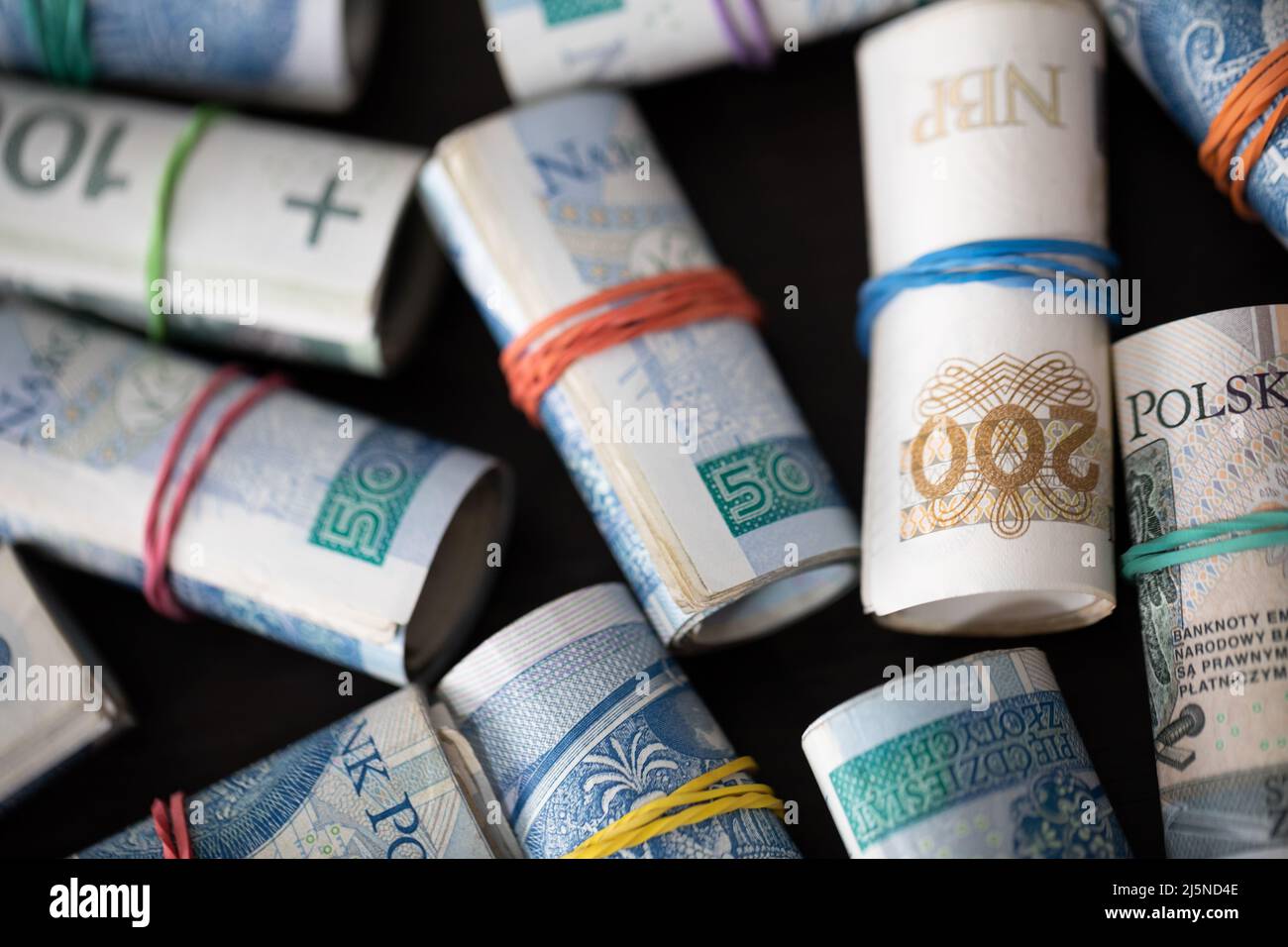 Billets de banque en circulation. Différentes dénominations de la monnaie nationale polonaise. Banque D'Images