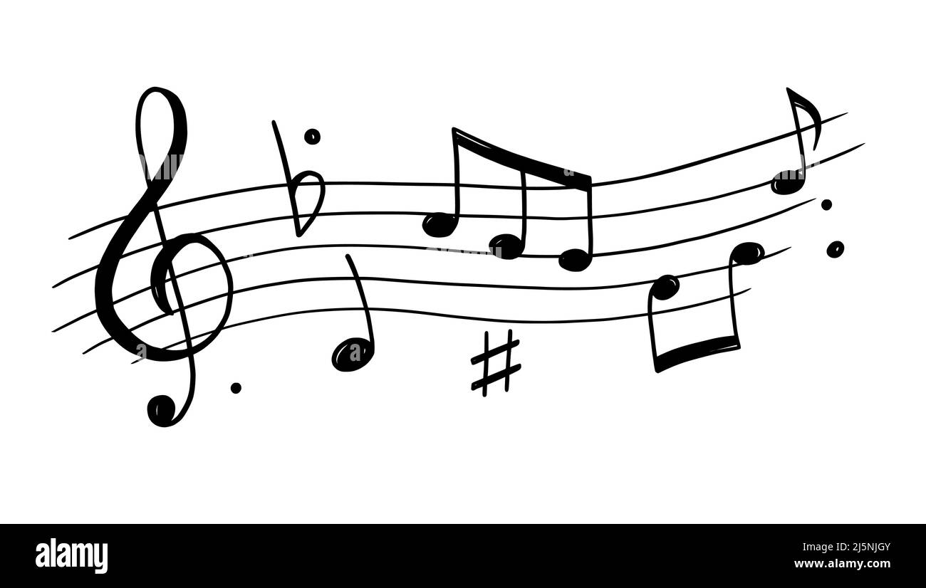 Note de musique en arrière-plan. Dessin main personnel aigus clef notes musicien concept fond. Symbole de mélodie, illustration de vecteur de forme noire. Illustration de Vecteur