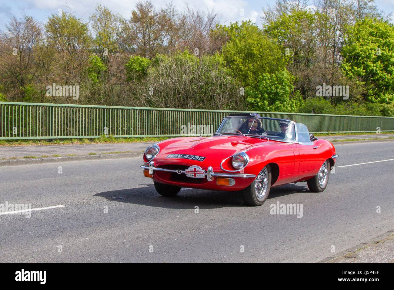 1969 60s 60 rouge Jaguar E-Type cabriolet britannique Banque D'Images