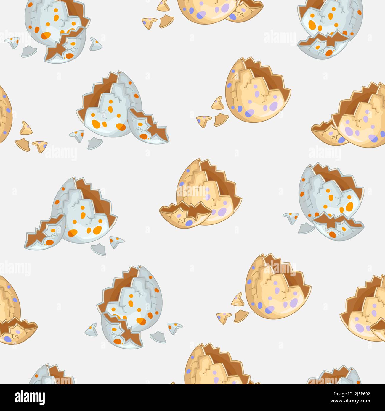 Motif sans couture avec œufs de dinosaure fendus et coquilles à craquelures de style dessin animé isolées sur fond gris. Illustration vectorielle. Pour l'impression, le design, wal Illustration de Vecteur