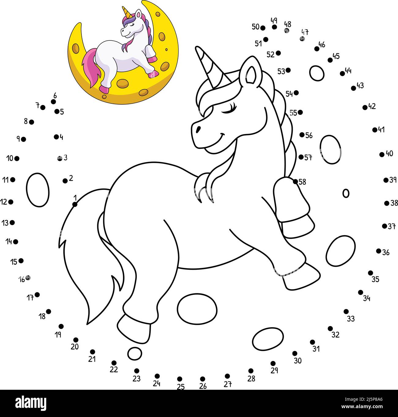 Point à point Unicorn dormant sur la Lune isolé Illustration de Vecteur