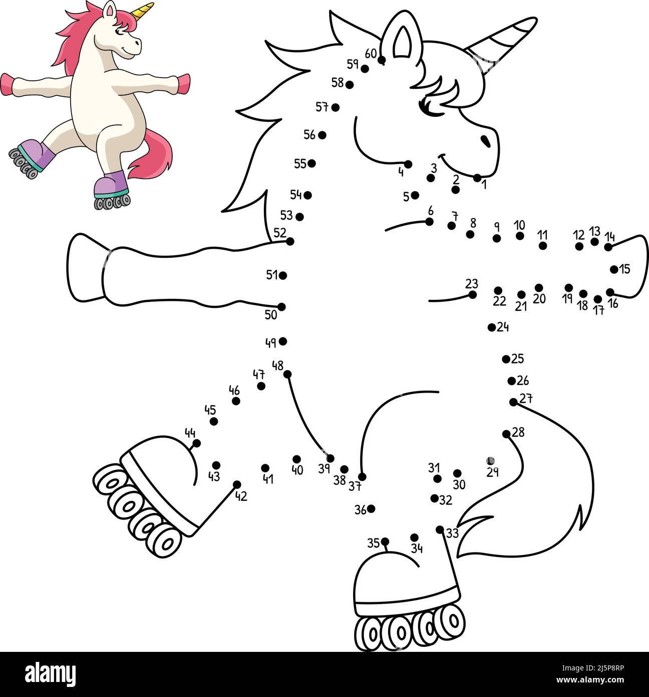Patinage à roulettes point à point Unicorn isolé Illustration de Vecteur