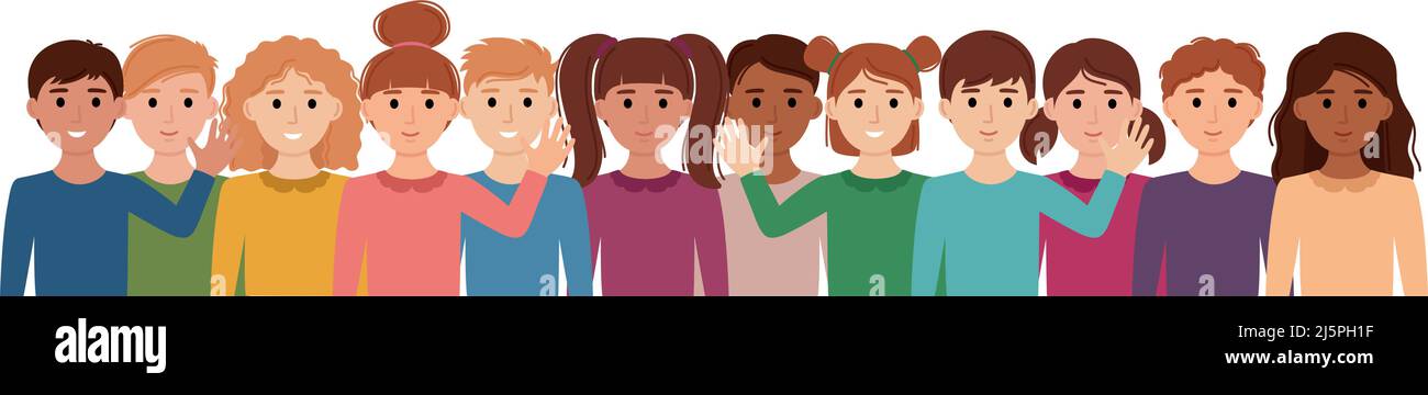 Groupe d'enfants. Divers enfants de l'école primaire avec des cultures et des couleurs de peau différentes. Illustration vectorielle Illustration de Vecteur