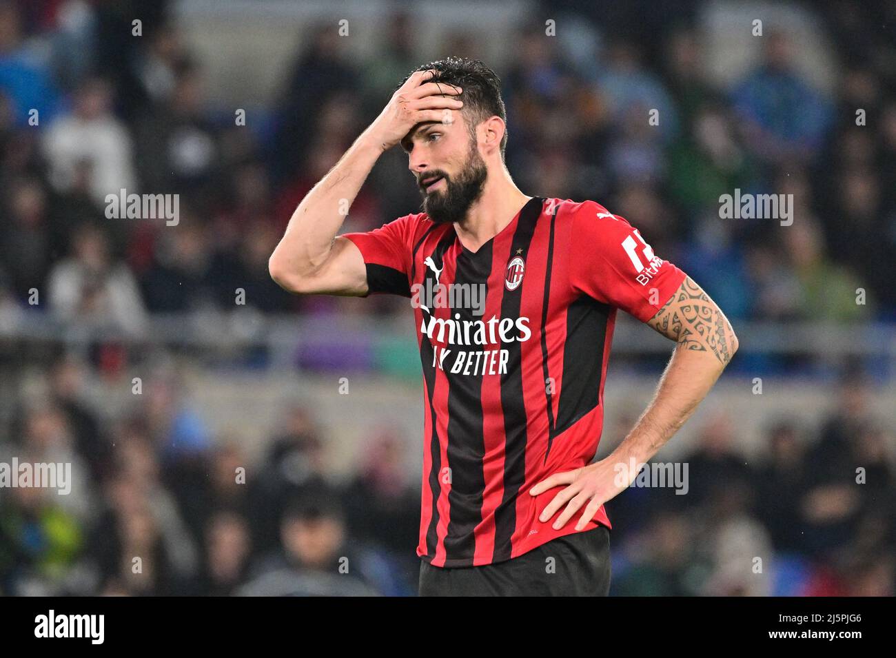 Olivier Giroud (AC Milan) lors de la Ligue italienne de championnat de football Un match de 2021/2022 entre SS Lazio contre AC Milan au stade Olimpic de ROM Banque D'Images