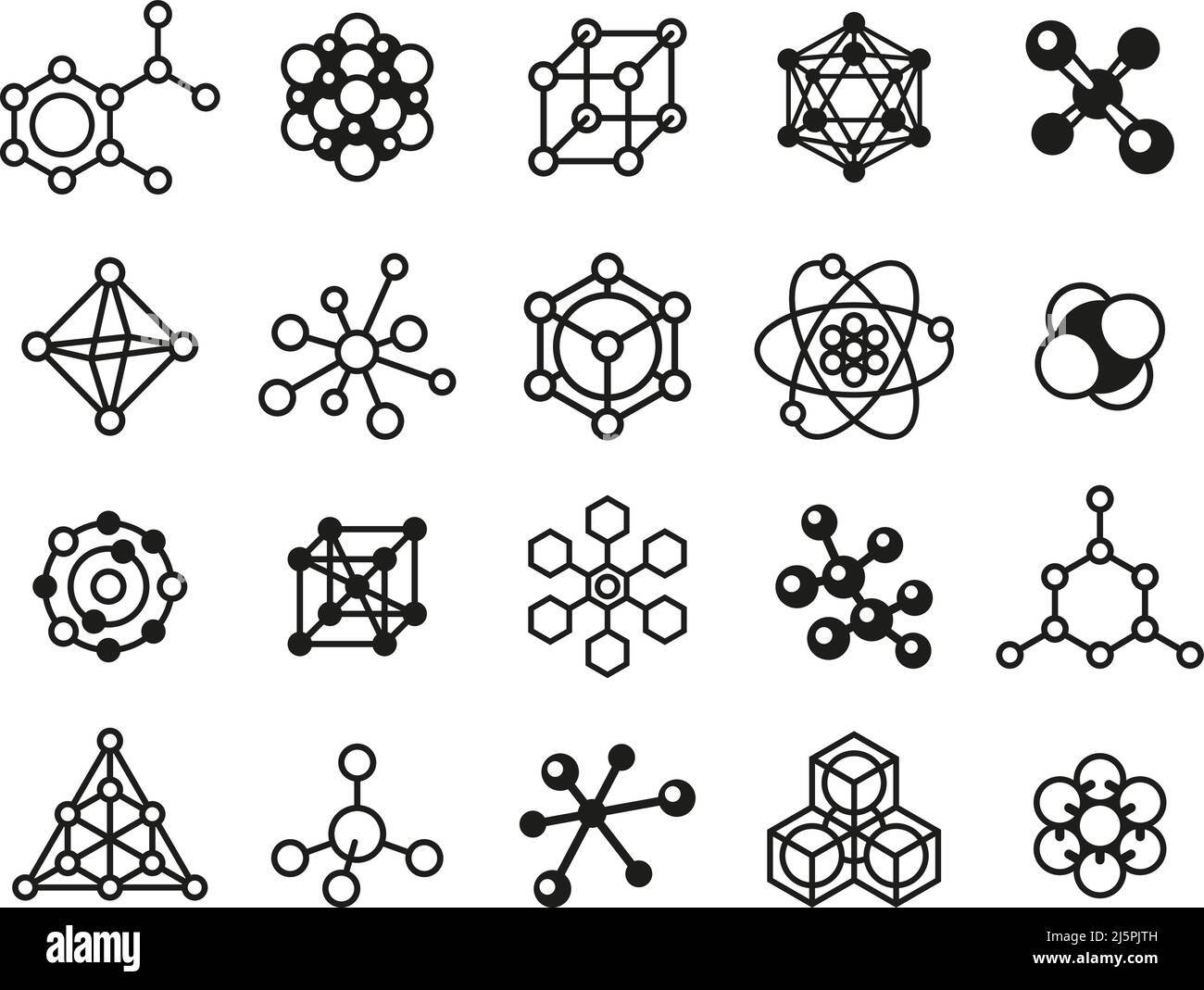 Structure des icônes moléculaires. Logo des molécules, construction d'atomes et de molécules. Symboles chimiques scientifiques isolés, éléments vectoriels propres à la chimie Illustration de Vecteur
