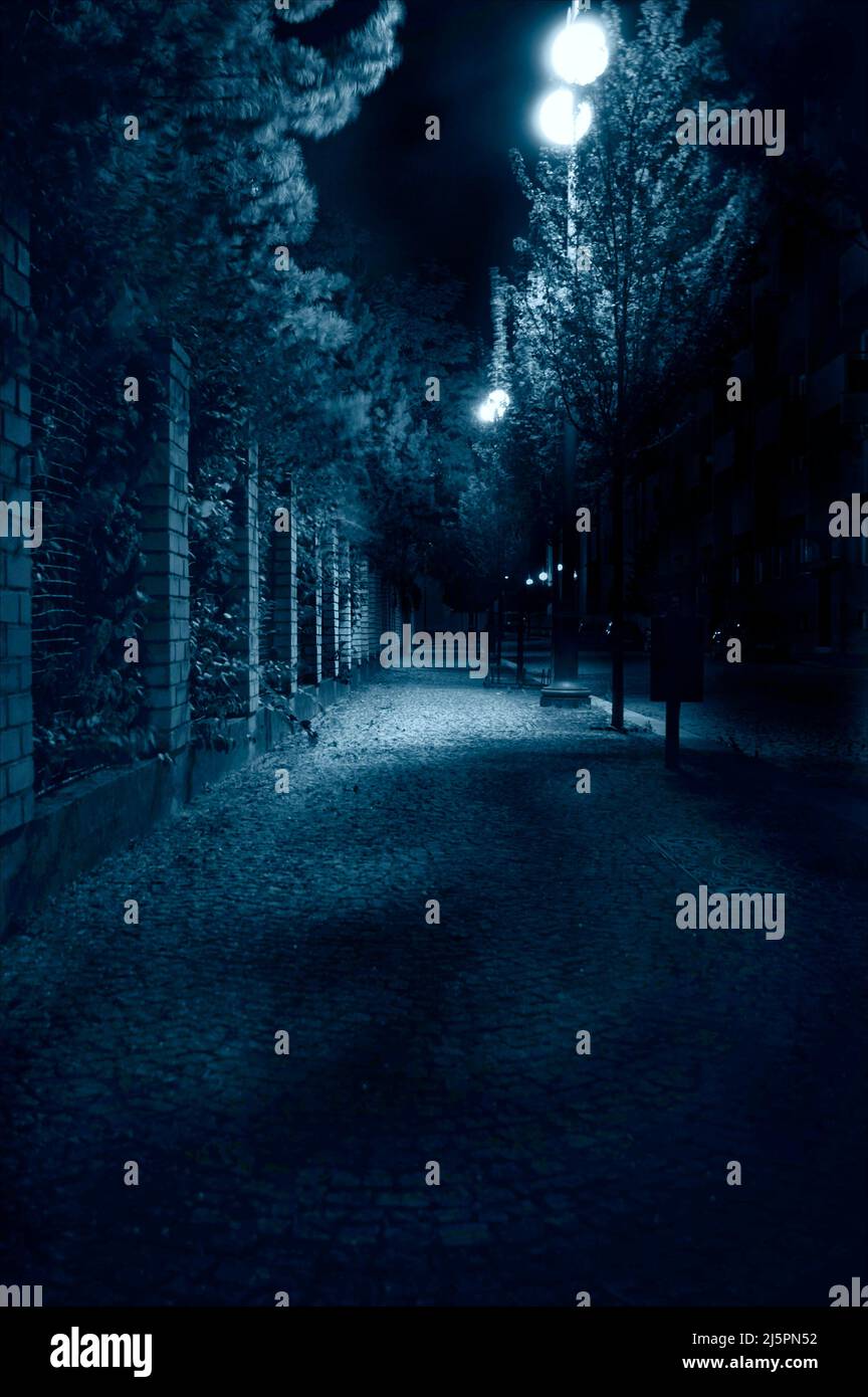 rue vide sombre la nuit Banque D'Images