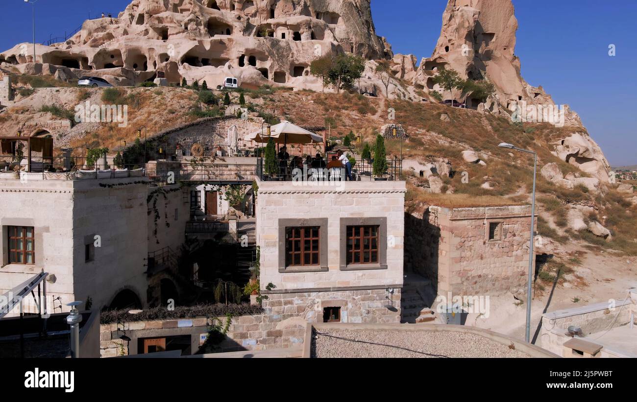 Vue aérienne 4K en haut de la Cappadoce en Turquie Banque D'Images