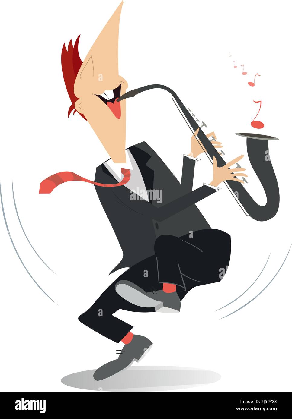 Illustration isolée saxophoniste.Saxophoniste souriant jouant de la musique avec inspiration sur fond blanc Illustration de Vecteur