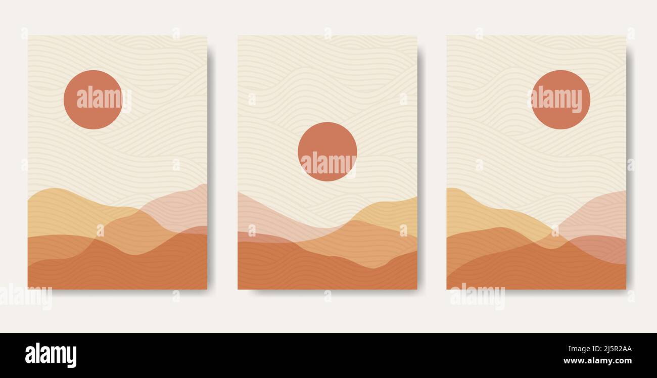 Jeu de vecteurs d'arrière-plan de l'affiche paysage. Montagne en poster Illustration de Vecteur
