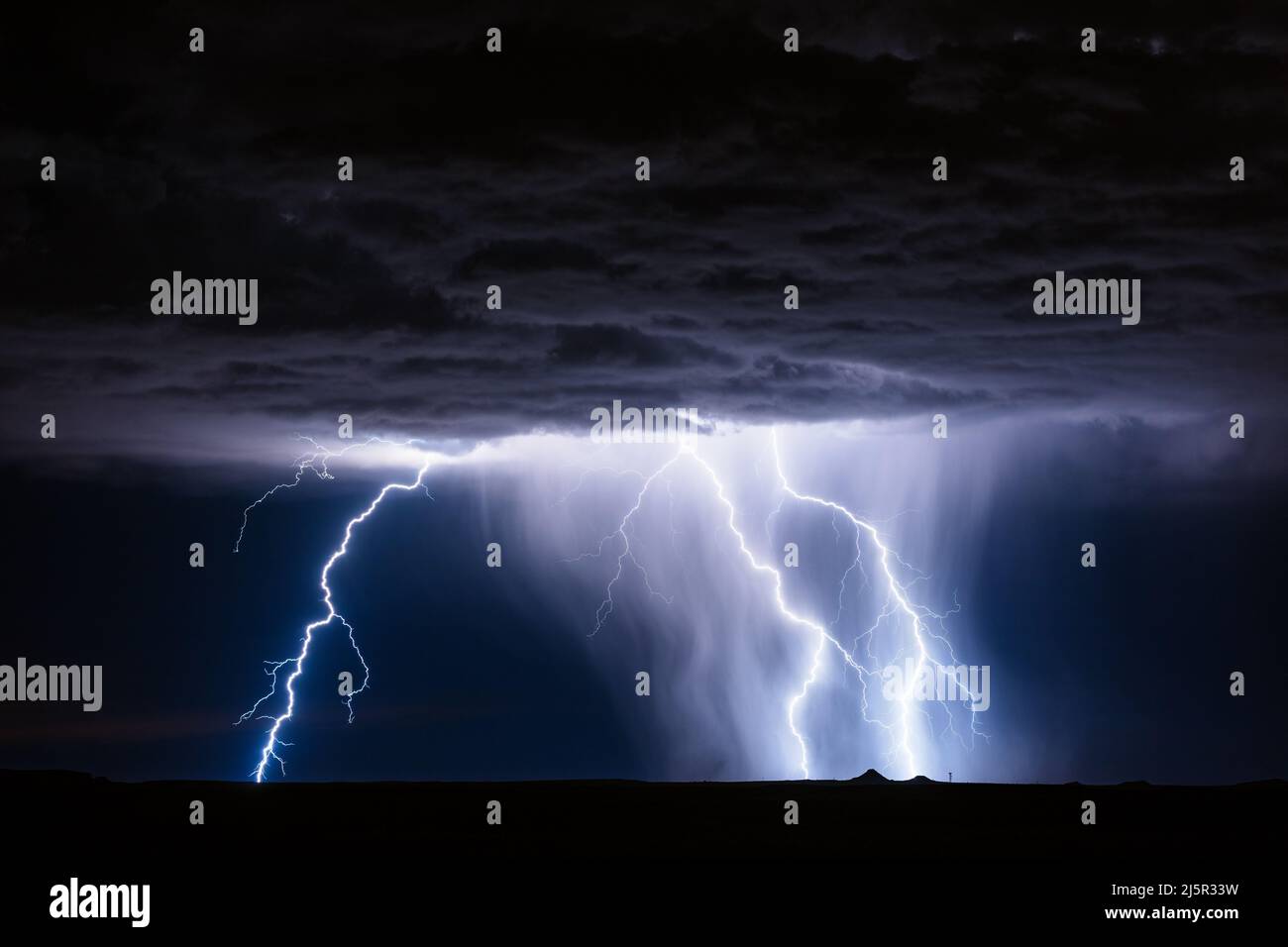 Les éclairs éclairent la pluie tombant d'un orage près de Holbrook, en Arizona Banque D'Images
