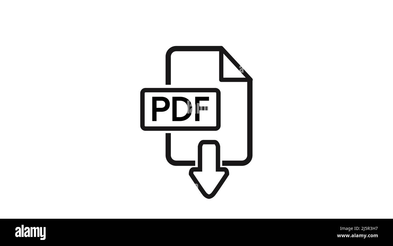 Icône de téléchargement PDF. Illustration noire et blanche isolée vectorielle d'un signe PDF à télécharger Illustration de Vecteur