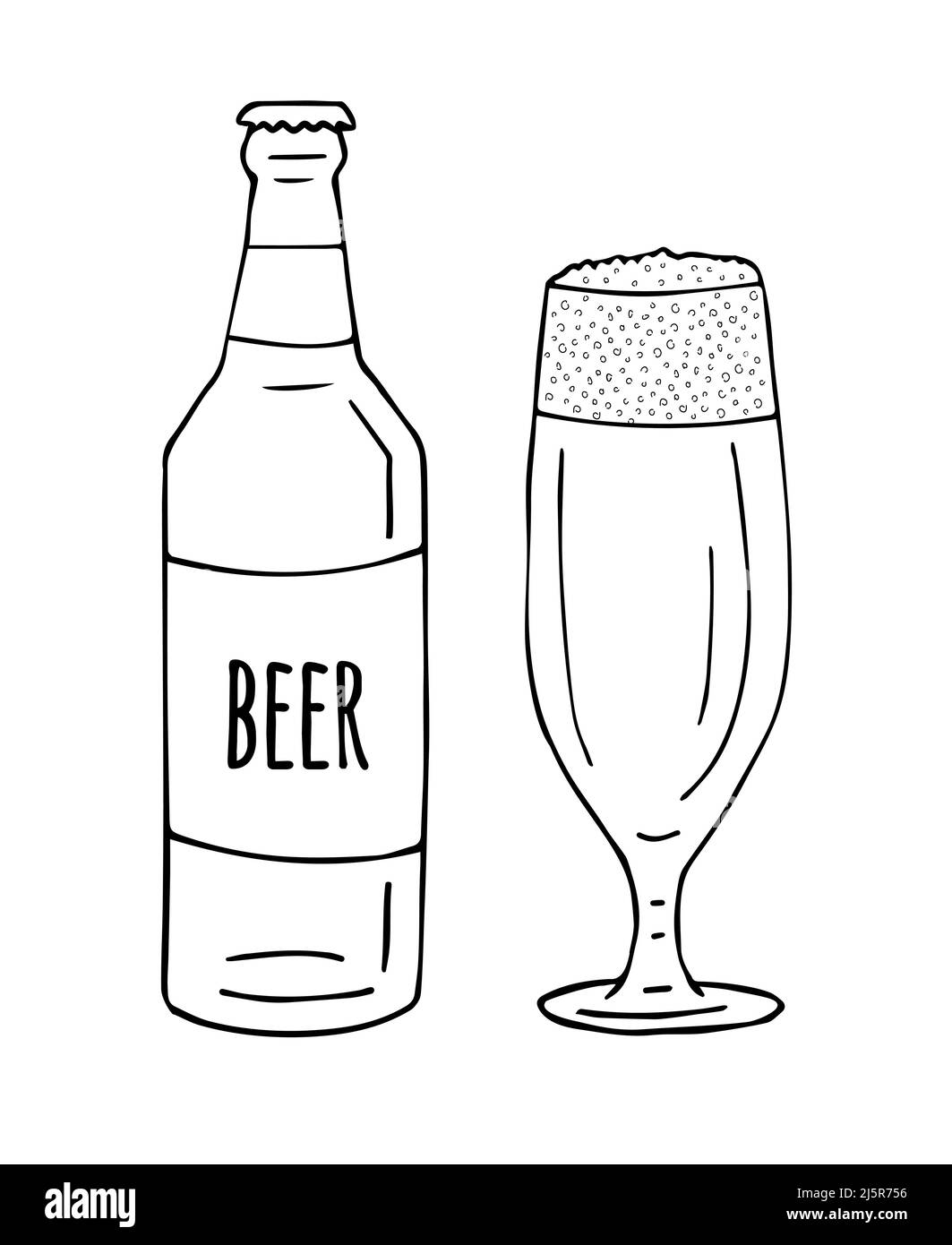 Bouteille et verre à bière dessin à la main Vector isolé sur fond blanc  Image Vectorielle Stock - Alamy