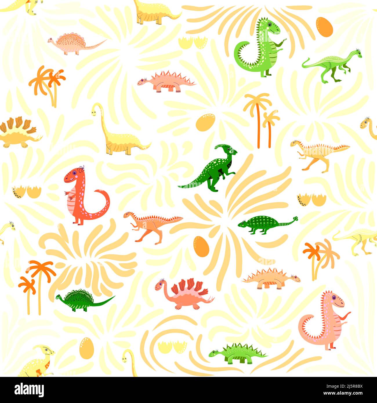 Joli motif sans coutures dinosaures. Motif Uni, nuances d'orange. Dinosaure drôle de dessin animé Illustration de Vecteur