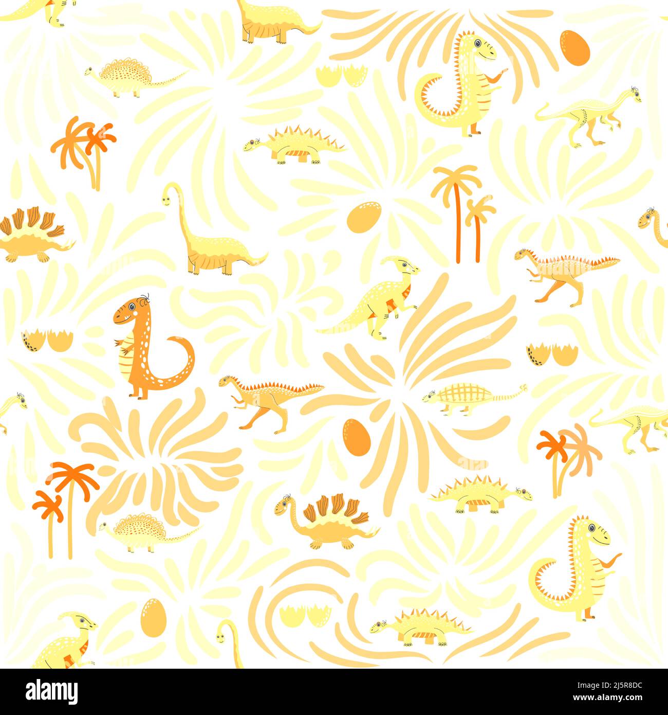 Joli motif sans coutures dinosaures. Motif Uni, nuances d'orange. Dinosaure drôle de dessin animé Illustration de Vecteur