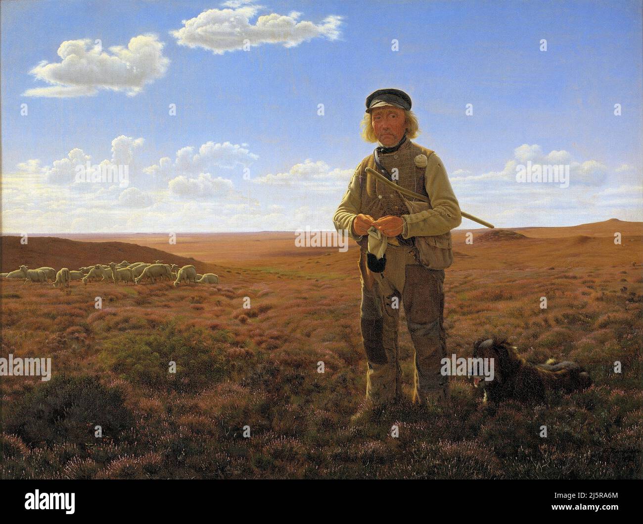 Un berger Jutland sur les Maures par l'artiste danois de l'âge d'or, Frederik Vermehren (1823-1910), huile sur toile, 1855 Banque D'Images